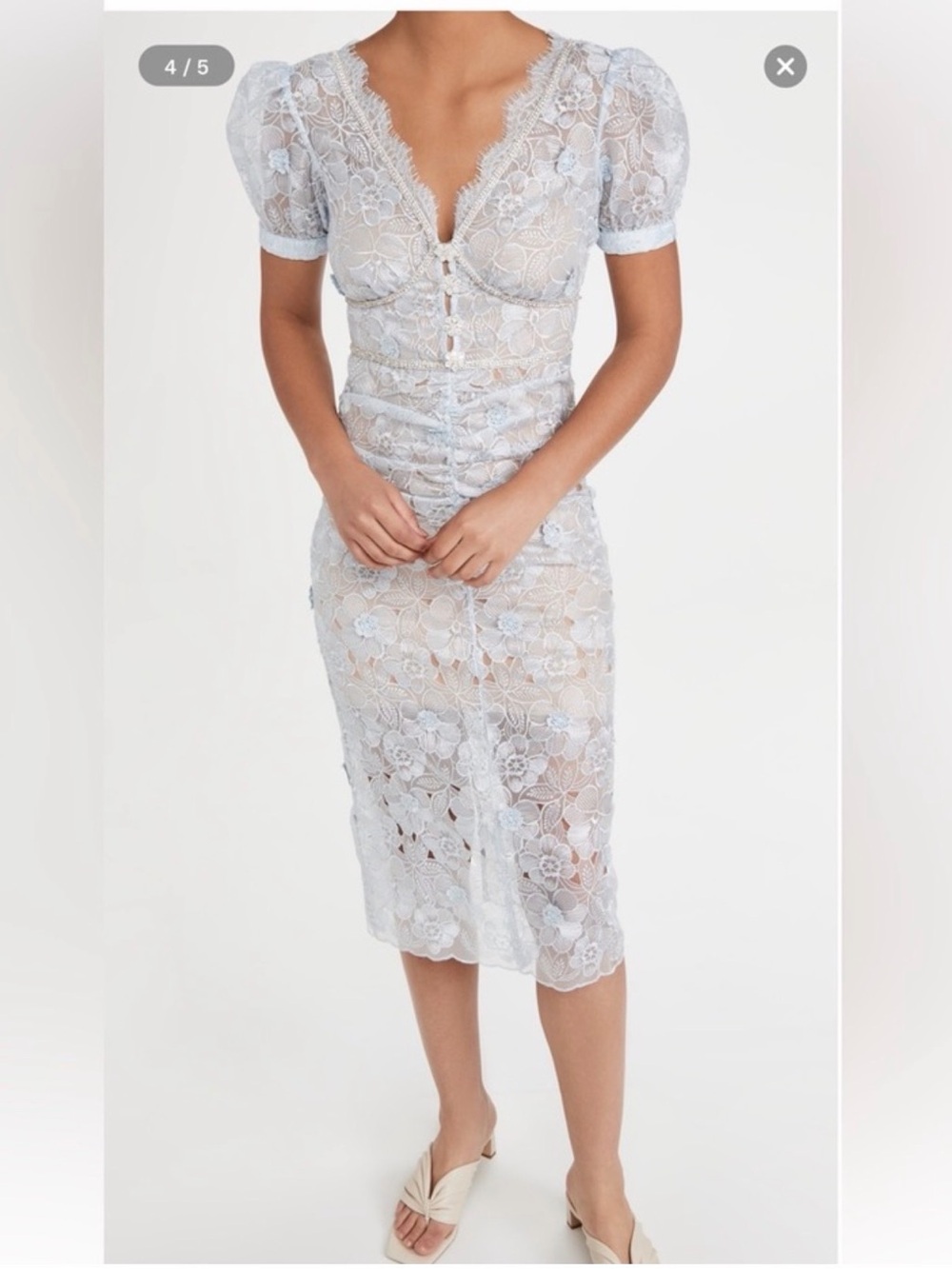 Self-Portrait Pale Blue Lace Backless Midi Dress